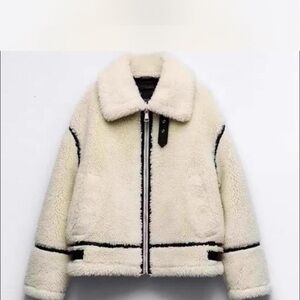ZARA Cream Sherpa Jacket with Black Accents